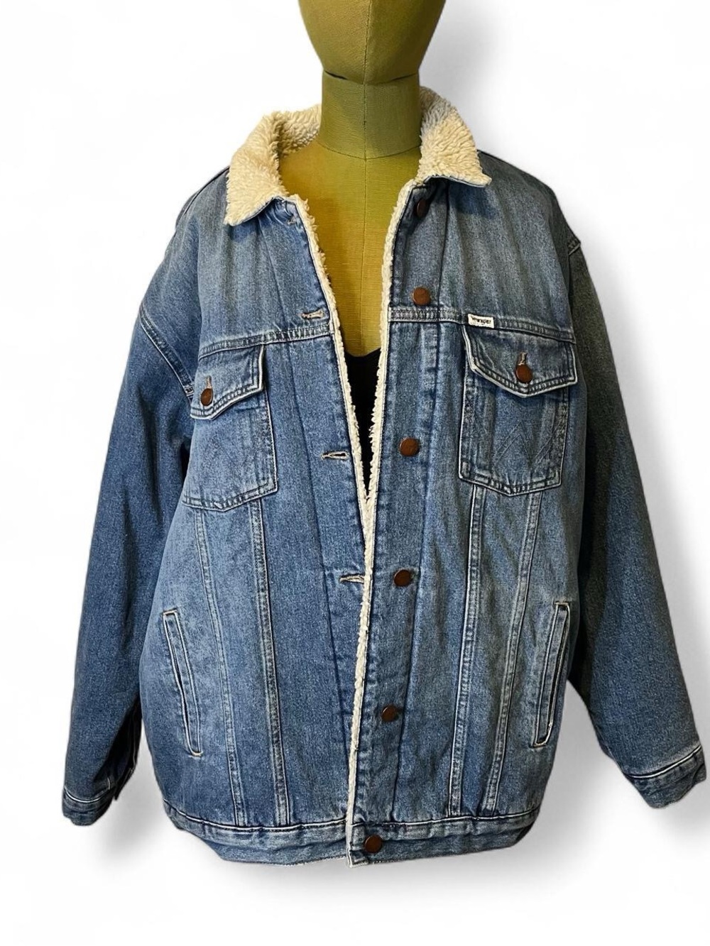 Vintage Wrangler Sherpa Lined Denim Jacket Medium Wash Size Large